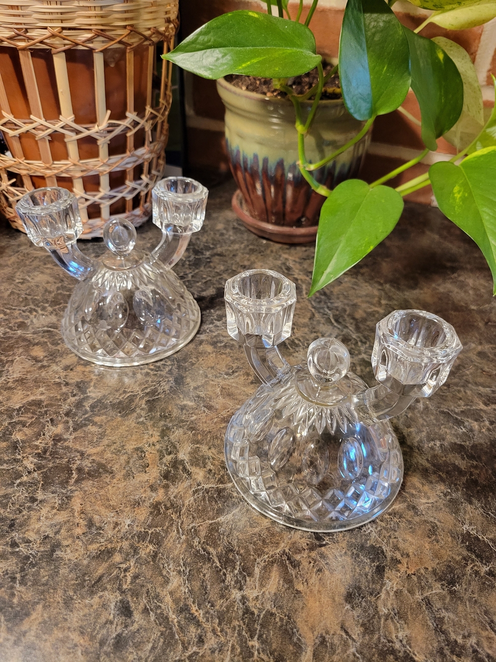 Vintage Imperial Glass Crystal Double-Arm Candle Holder